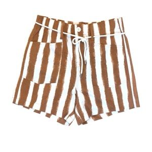 Easel Los Angeles Women’s Striped High Rise Shorts Brown White Tie Belt Medium